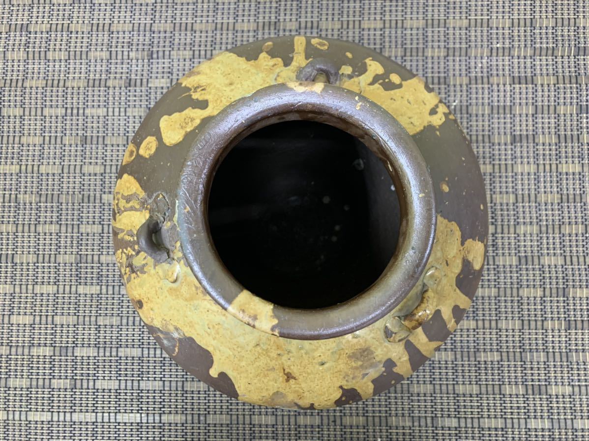 ◇備前焼? 三耳葉茶壷 高さ35㎝ 陶器 やきもの 茶壷 壺 三つ耳葉茶壷 