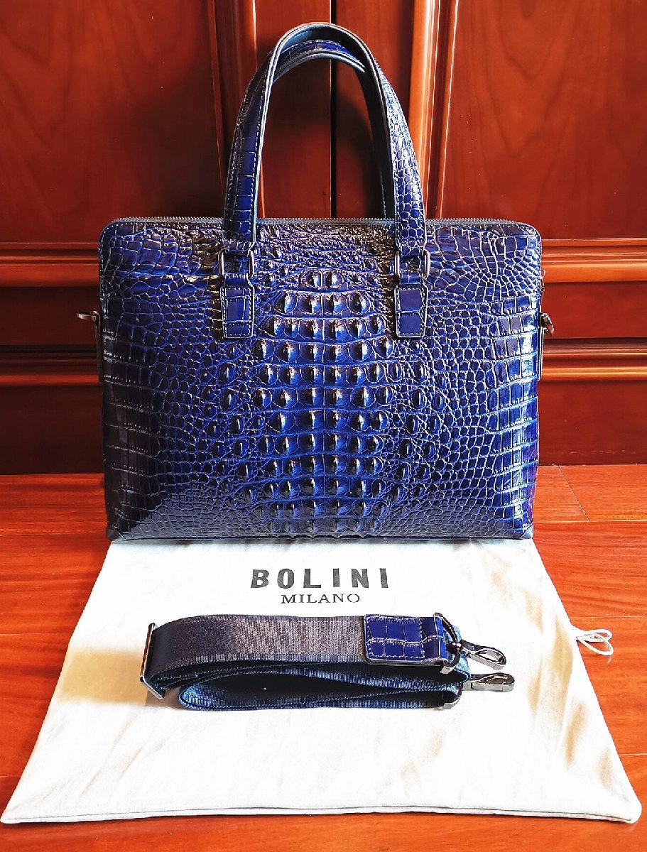 新品未使用★BOLINIトートバッグ★牛革★クロコダイル 新品未使用】18万円 ミラノ発 ボリニ クロコダイル型押し 2WAYバッグ