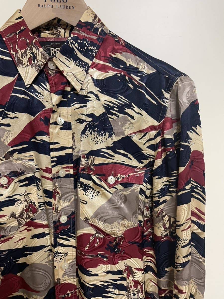 超激レア RRL シルクシャツ カウボーイ柄 ハワイアンシャツ アロハシャツ 長袖シャツ サイズS 