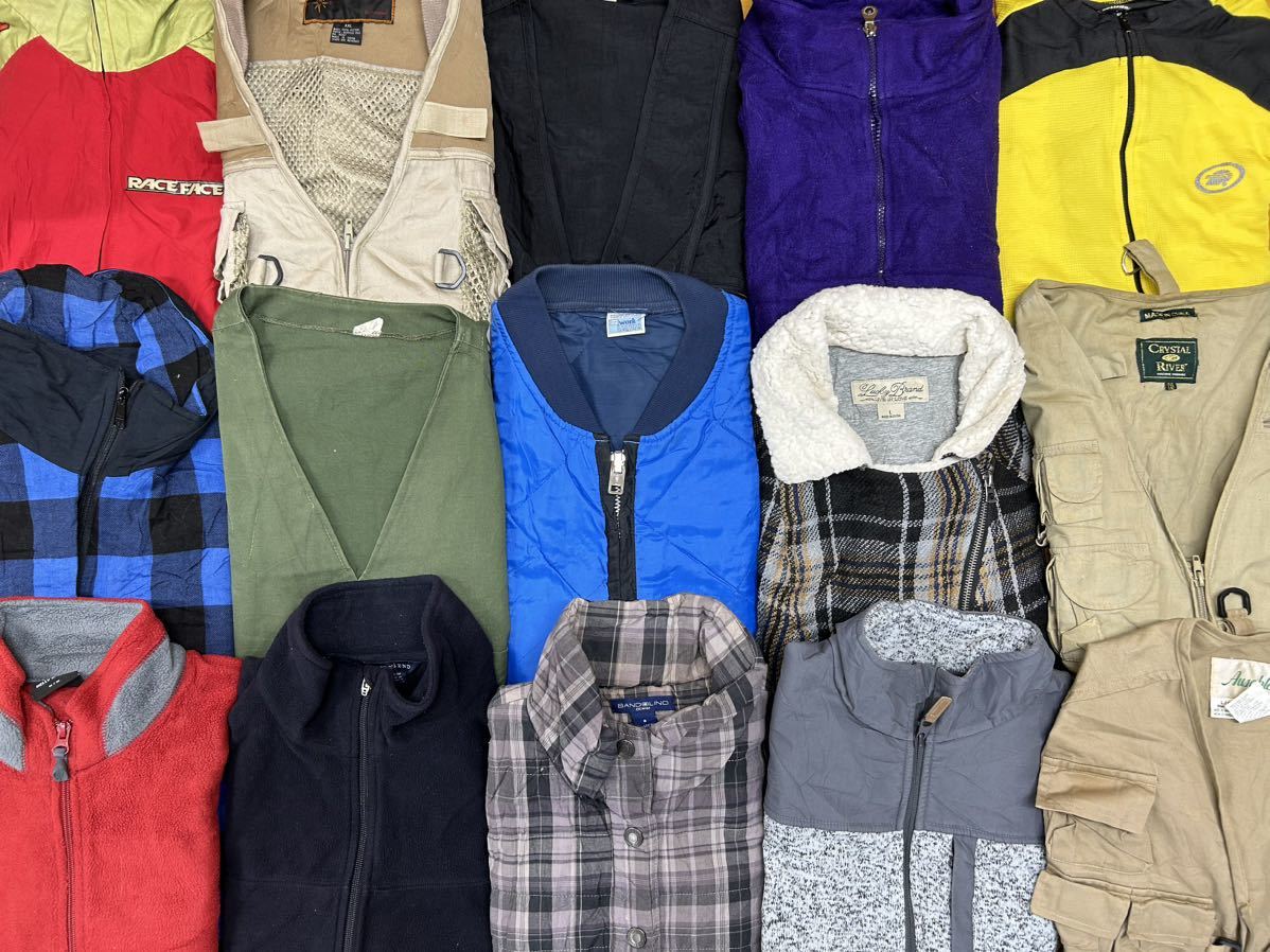 USA古着卸 べスト MIX 15枚セット まとめ売り 1円スタート 大量 卸売り アメリカ古着 ナイロン コットン フリース ハンティング ワーク 