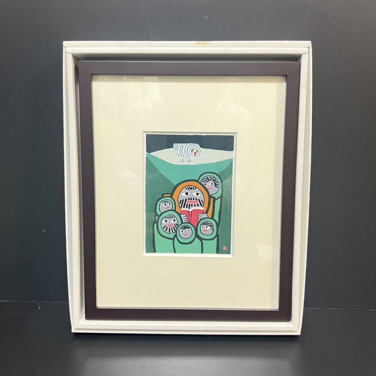 畦地梅太郎 木版画 [ 山の家族 ] 1975年 印刷 複製 (木版画)｜売買され
