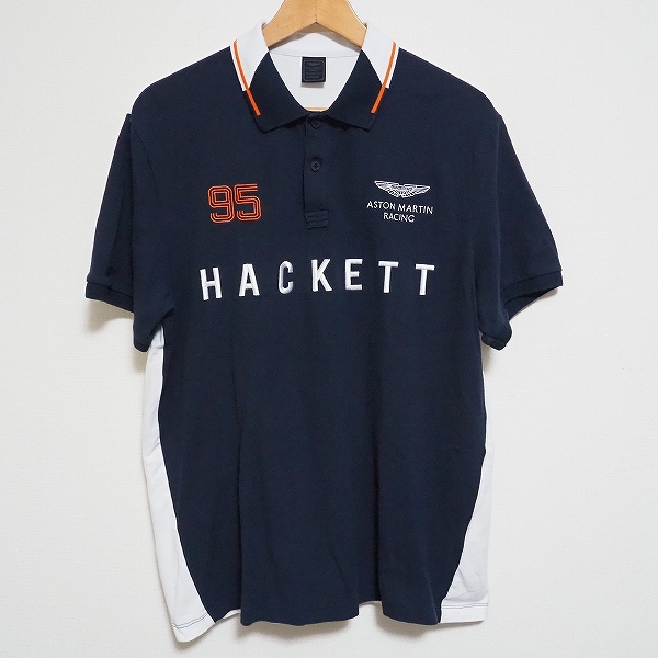 snc ハケットロンドン HACKETT LONDON ポロシャツ XL 紺 白 半袖 ロゴ 