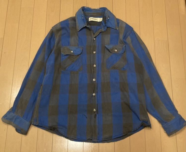 ST JOHN'S BAY セントジョンズベイ ボロボロヘビネル flannel shirts サイズL MADE IN USA アメリカ製 vintage ヴィンテージ 襤褸
