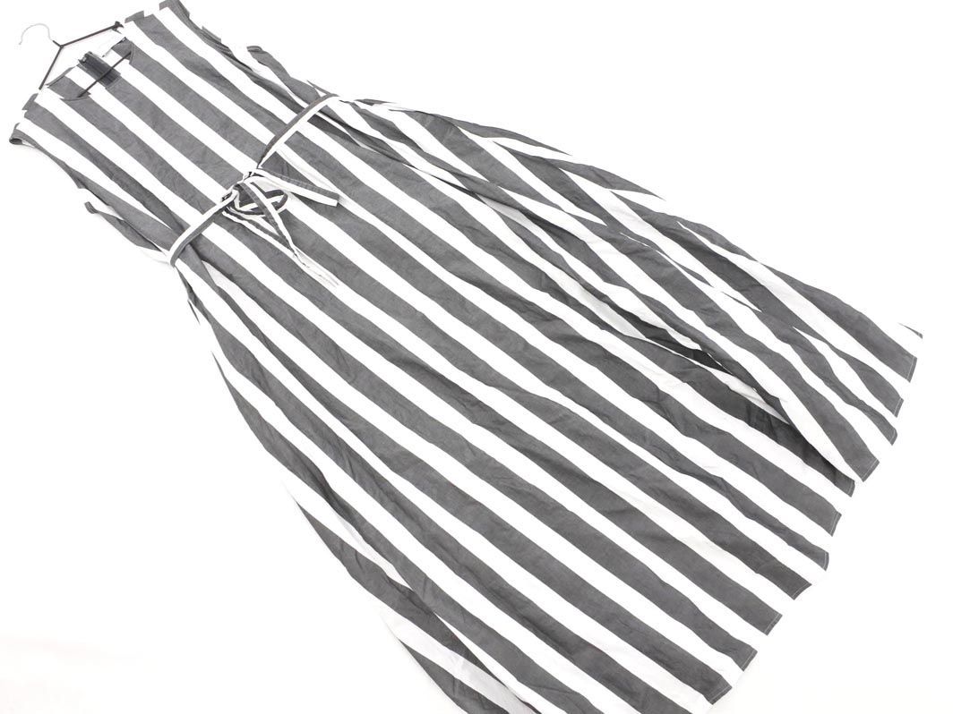 UNITED ARROWS ユナイテッドアローズ ペチコート付き ストライプ ノースリーブ ワンピース size36/白ｘチャコール ■◆ ☆ dha1 レディース