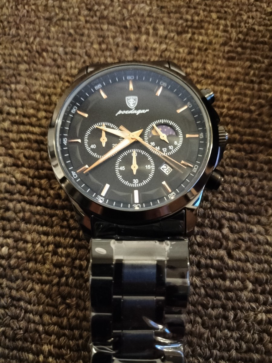 【新品】国内発送 ベゼル直径 42mm クォーツ クロノグラフ可動 POEDAGAR メンズ腕時計