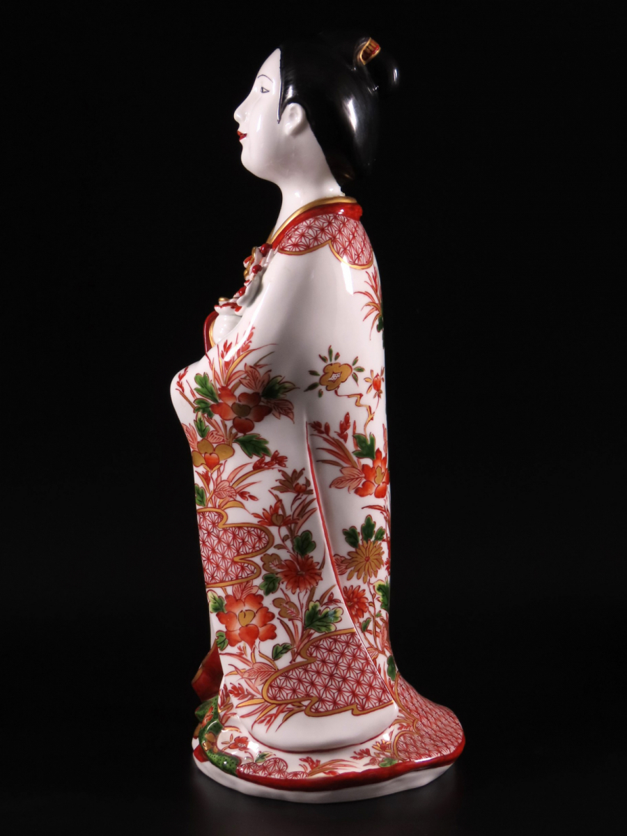 有田焼名工 緒方松右衛門 作 元禄古伊万里 色絵 美人人形 置物 高36.5