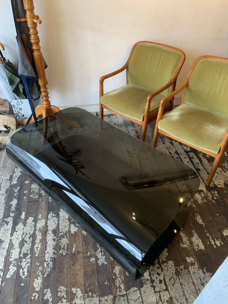 ヴィンテージガラステーブル　ダイニングローテーブル　ミッドセンチュリーアメリカ家具ビンテージ　超稀少品