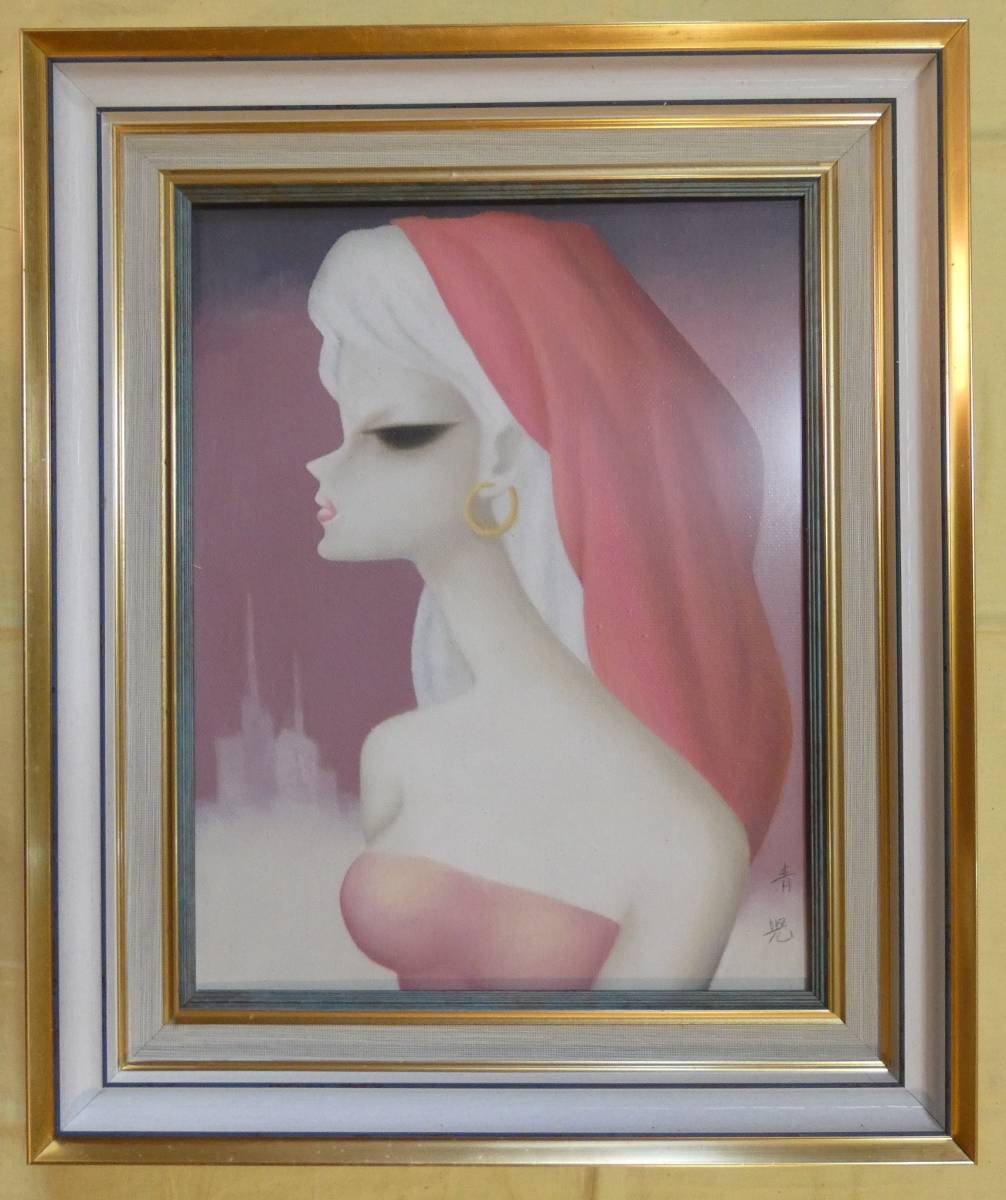 人物画 油絵 東郷青児 婦人像 F6 額付き 手描き 肉筆 【公式通販】