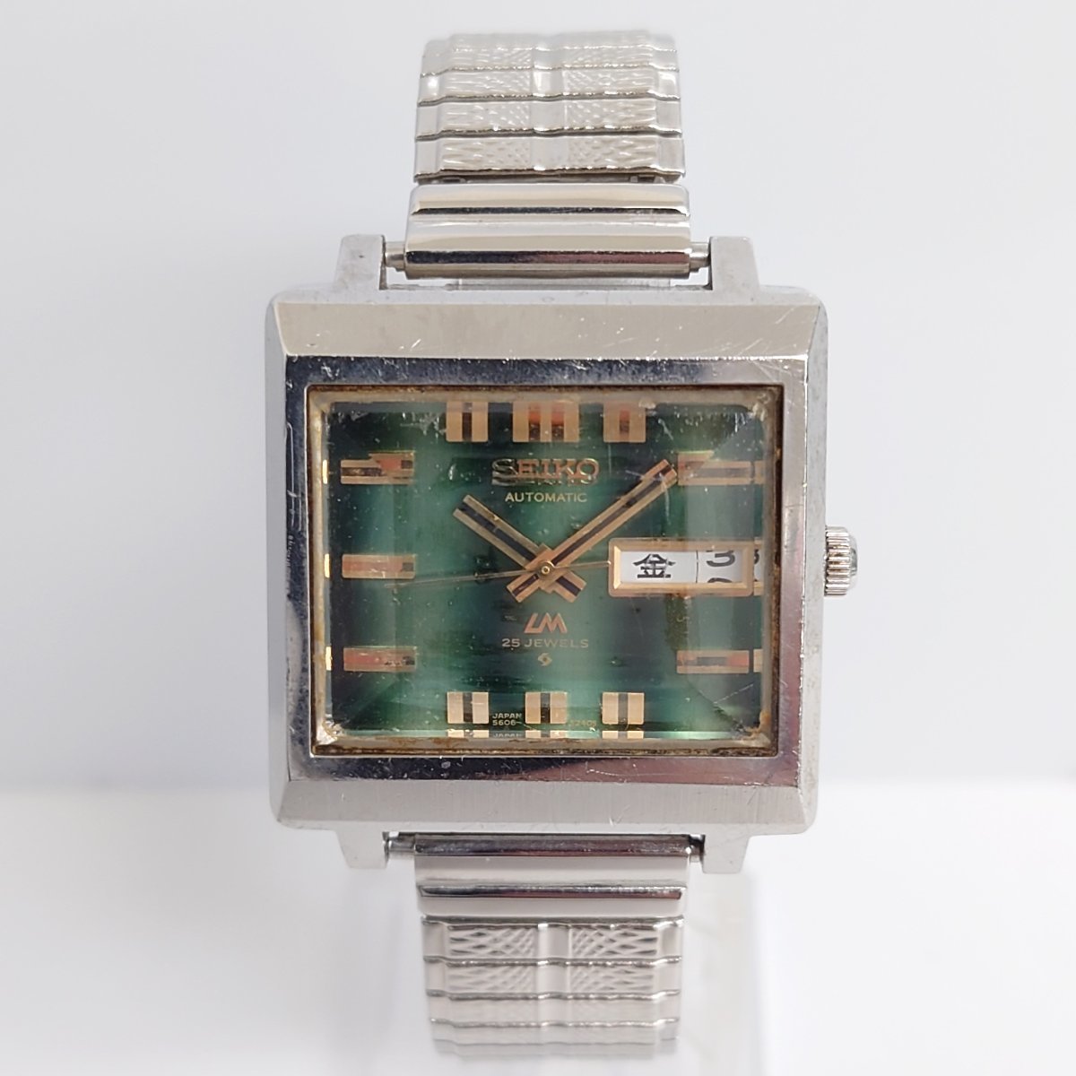 【86】稼働品 SEIKO LM セイコー ロードマチック デイデイト 5606-5080 グリーン系 カットガラス 自動巻き メンズ腕時計 ジャンク