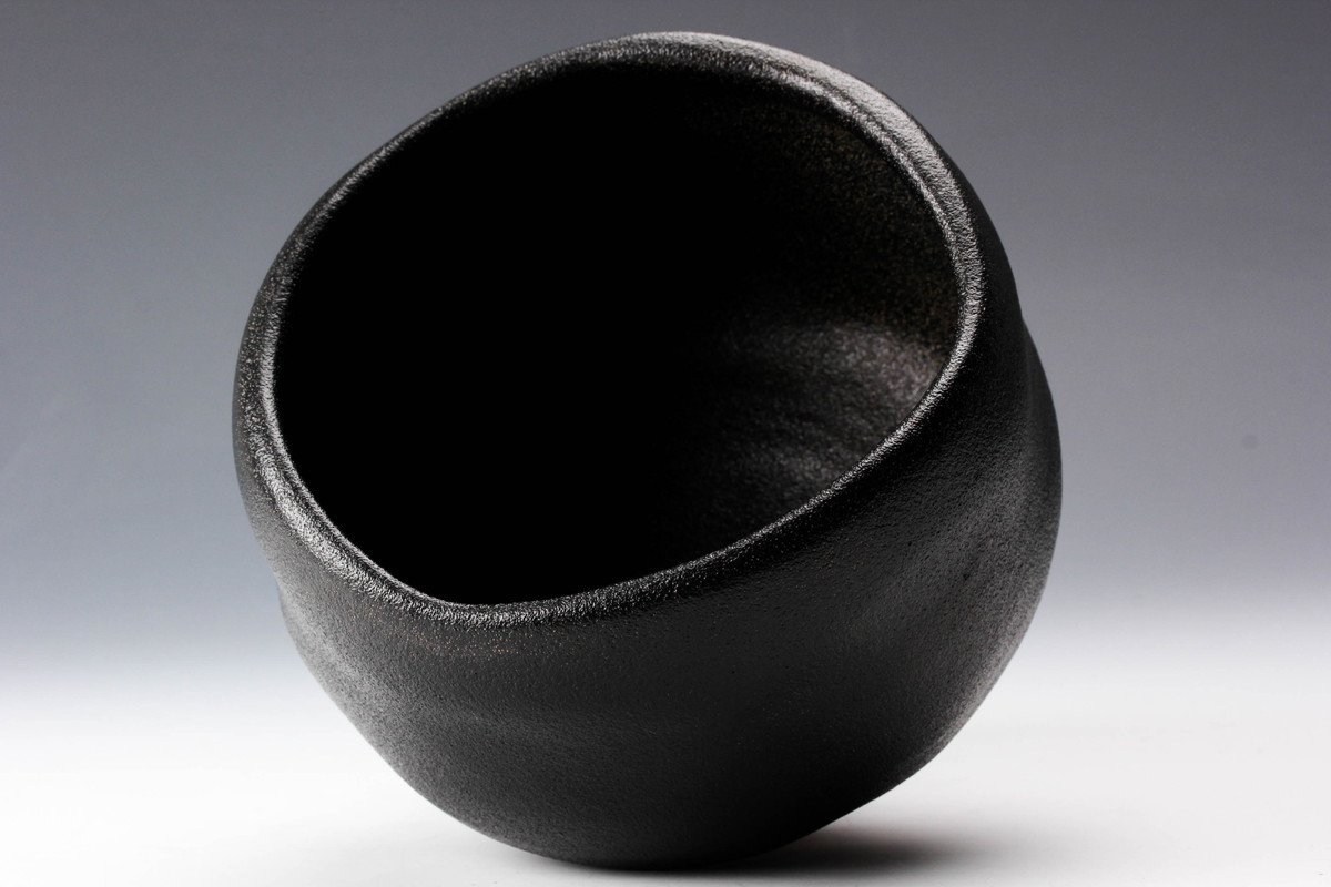 初代 寒川栖豊 葵窯 紀州焼 那智黒茶碗 共箱 栞 佳香