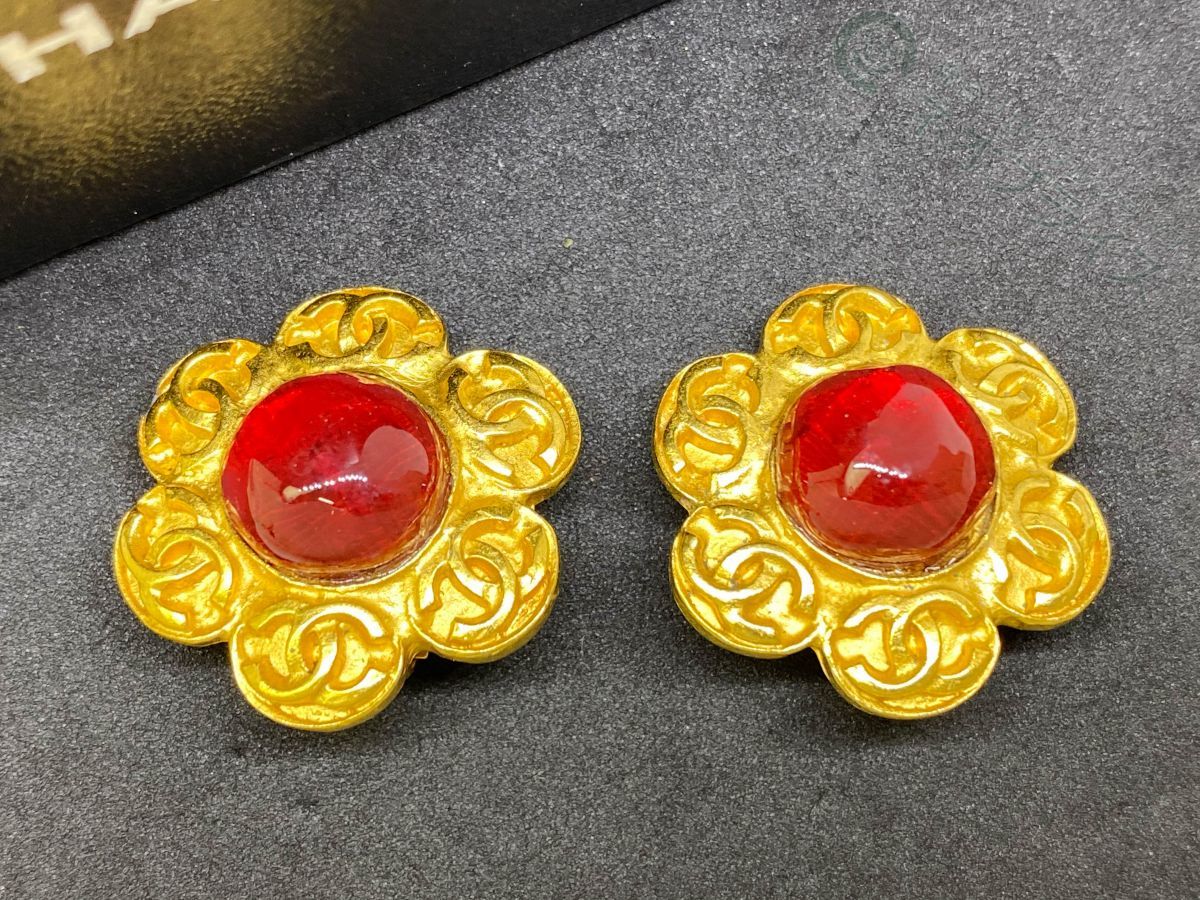 ◆A6368 CHANEL シャネル 6連 ココマーク カラーストーン イヤリング 95A 美品