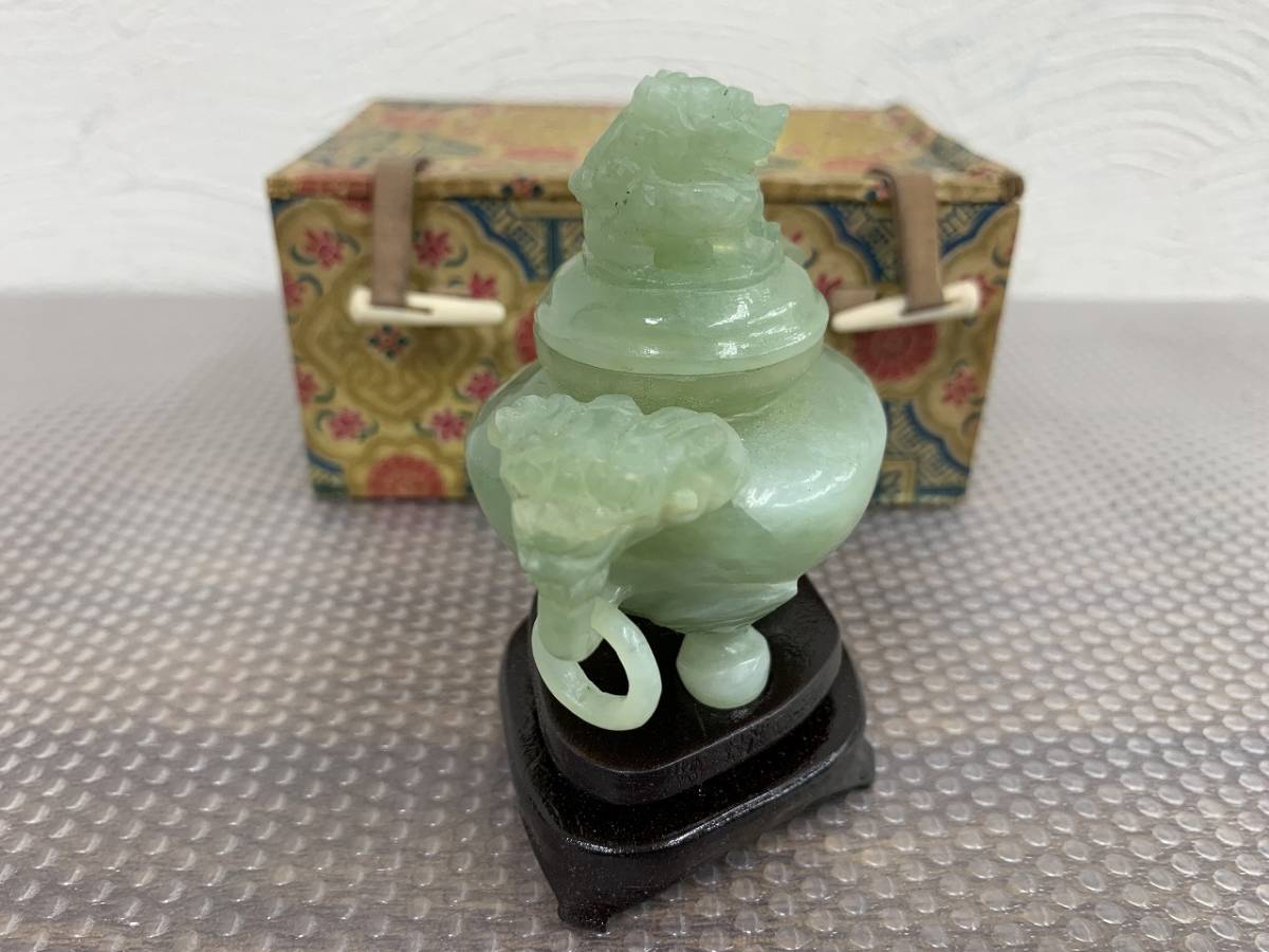 ☆在 お土産品 翡翠/ヒスイ 三足 香炉 中国美術 高さ約7.5cm☆(東洋