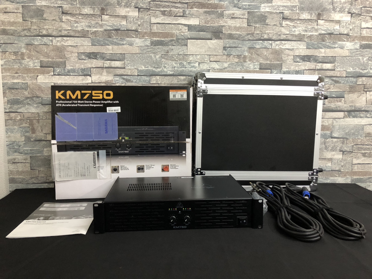 ★美品★BEHRINGER/ベリンガー ステレオパワーアンプ KM750＋クラシックプロ ラックケース・スピーカーケーブルセット★通電の動作確認済★