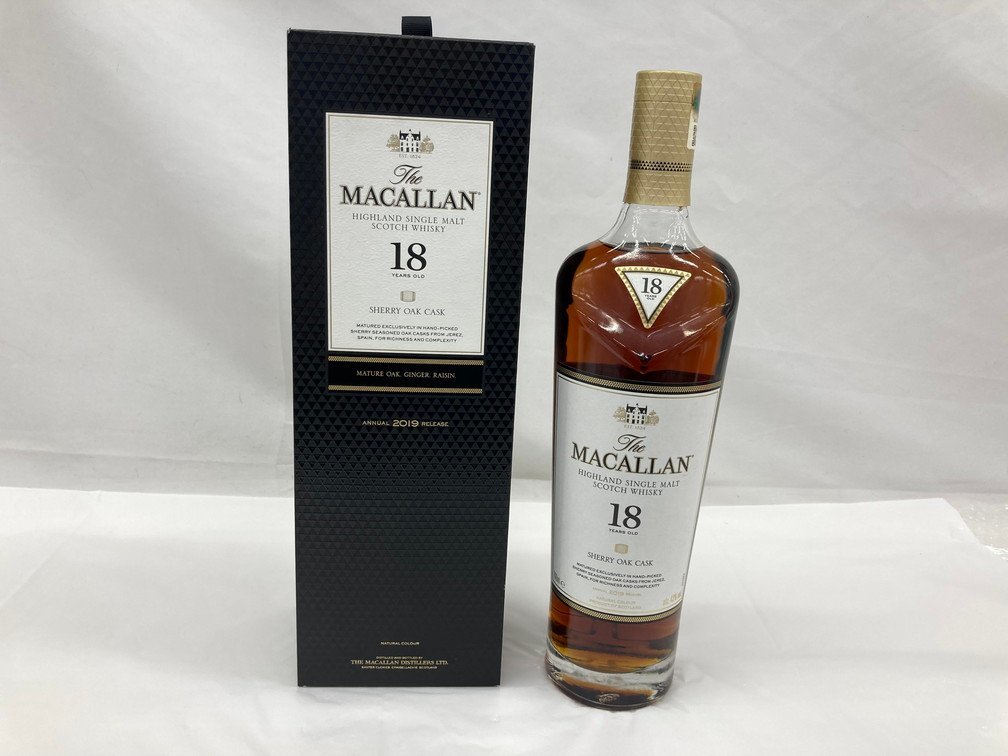 【BHAJ7010】The MACALLAN ザ・マッカラン 18年 2019 シェリーオーク 箱付き 内容量：700ml 度数：43度 未開栓 国外酒