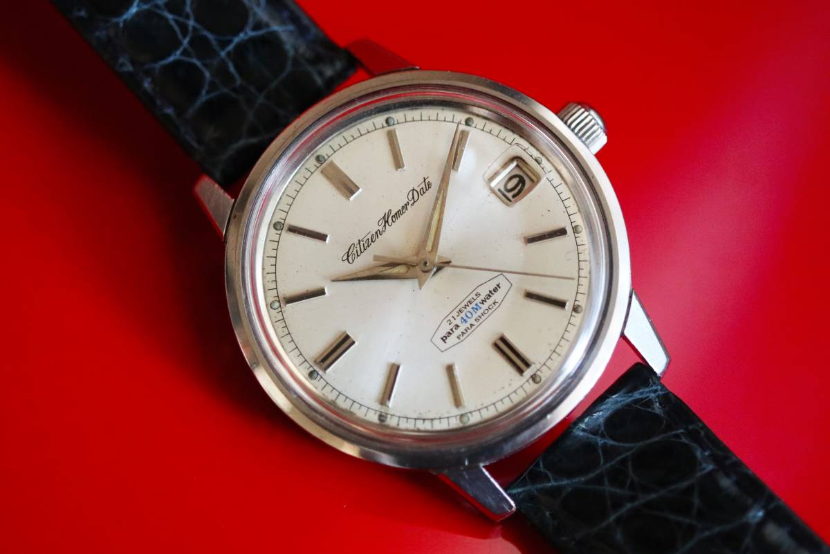 ラージケース 簡易調整済【1円～】風防交換済 Citizen Homer date PW シチズン ホーマーデイト パラ青40ｍ 21石 剣針 夜光針 ジャンク扱