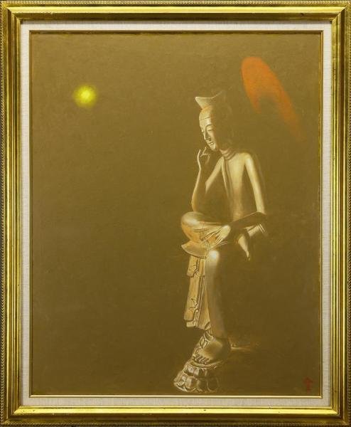 明ける中尊寺 油彩画・油絵 真作】【WISH】全和凰 油彩 30号 大作 ◇祈りの弥勒菩薩・仏画大型名画
