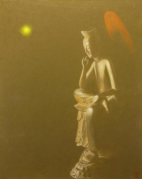 油彩画　胡桃 真作】【WISH】全和凰 油彩 30号 大作 ◇祈りの弥勒菩薩・仏画大型名画