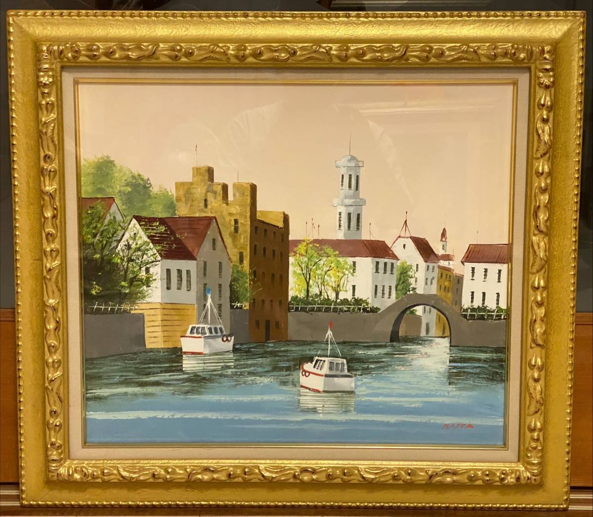 前田忠雄 MAEDA「ブルージュ」風景画 油絵 絵画 油彩画 額装 サイン入り