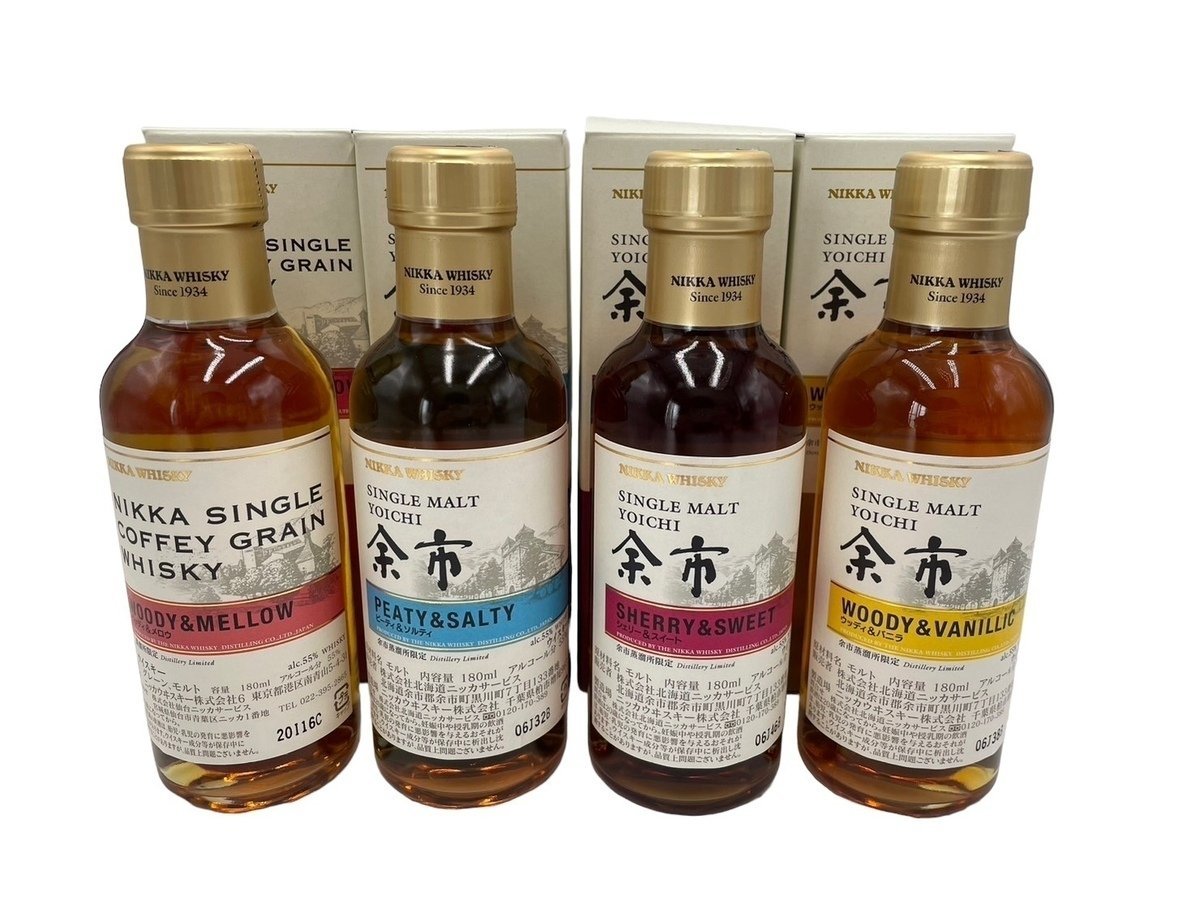 □【未開封】シングルモルト余市 180ml小瓶4本set 箱付 ウッディ 