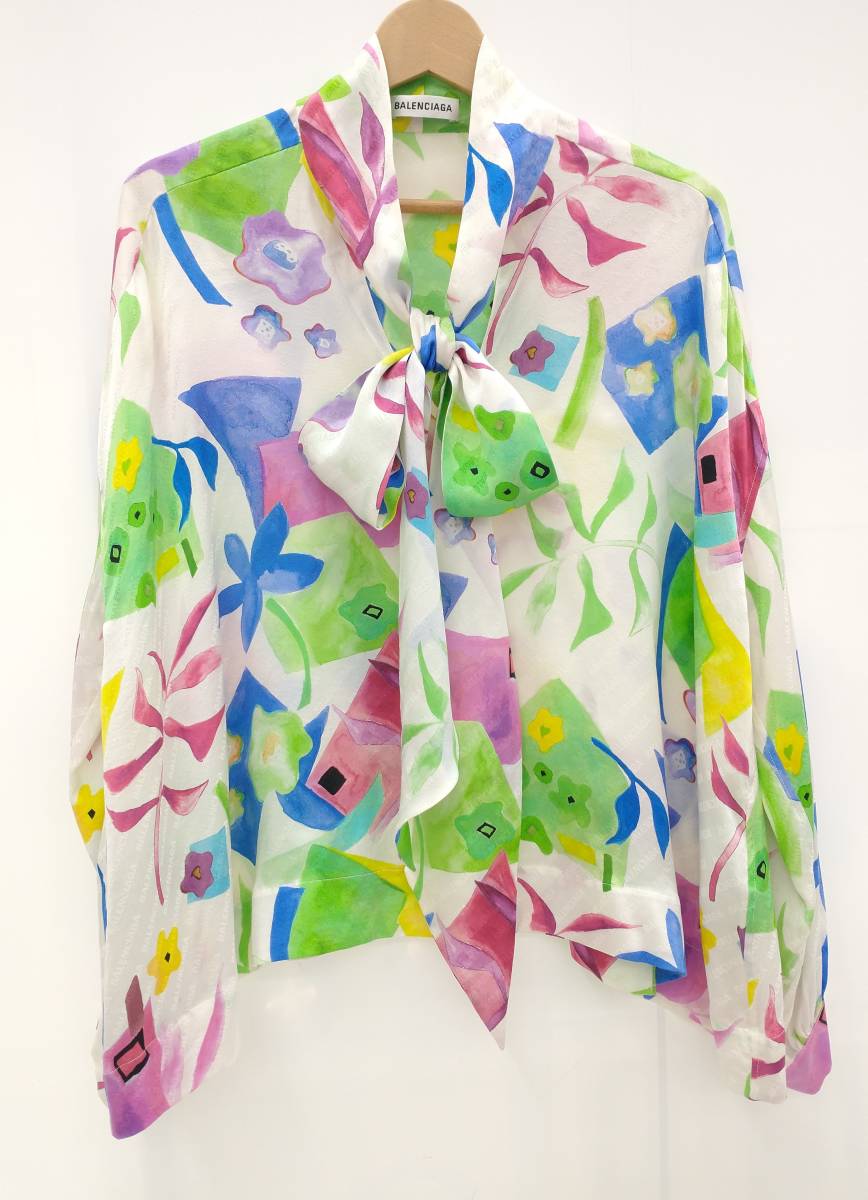 BALENCIAGA バレンシアガ 482308 シャツ 花柄 ブランド衣類 ボウタイ 