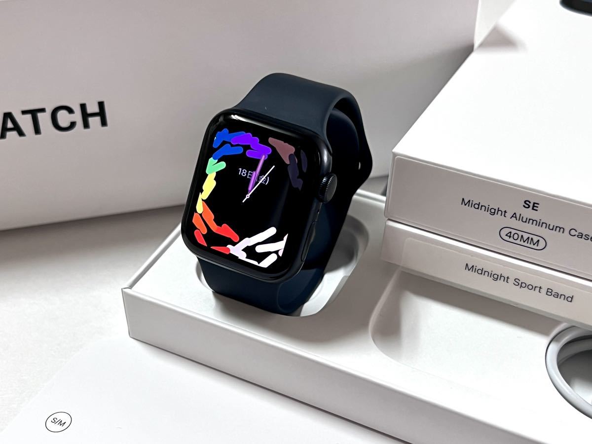 ★ 美品 バッテリー100% ★ Apple Watch SE 第2世代 40mm アップルウォッチ ミッドナイト アルミニウム GPS 純正品 スポーツバンド