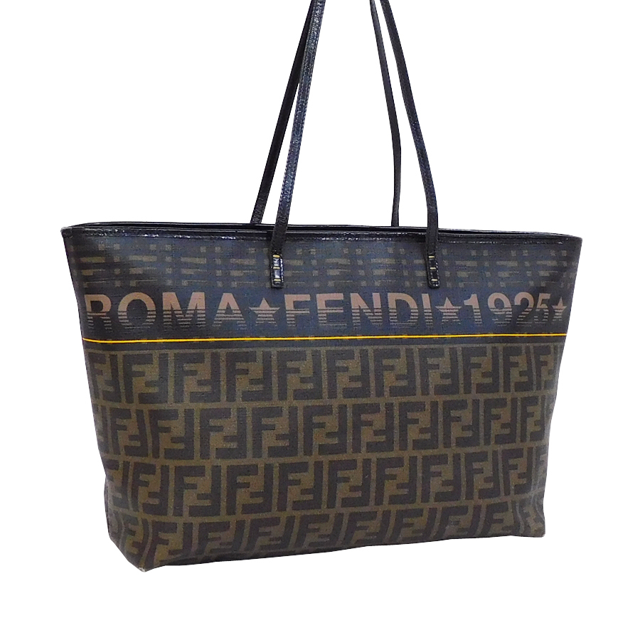 フェンディ トートバッグ FENDI レディース ■ ボストンバッグ 1円『極美品』 FENDI トートバッグ 大容量 ズッカ 肩がけ フェンディ ハンドバッグ ブラウン キャンバス レザー ポーチ付き 軽量 