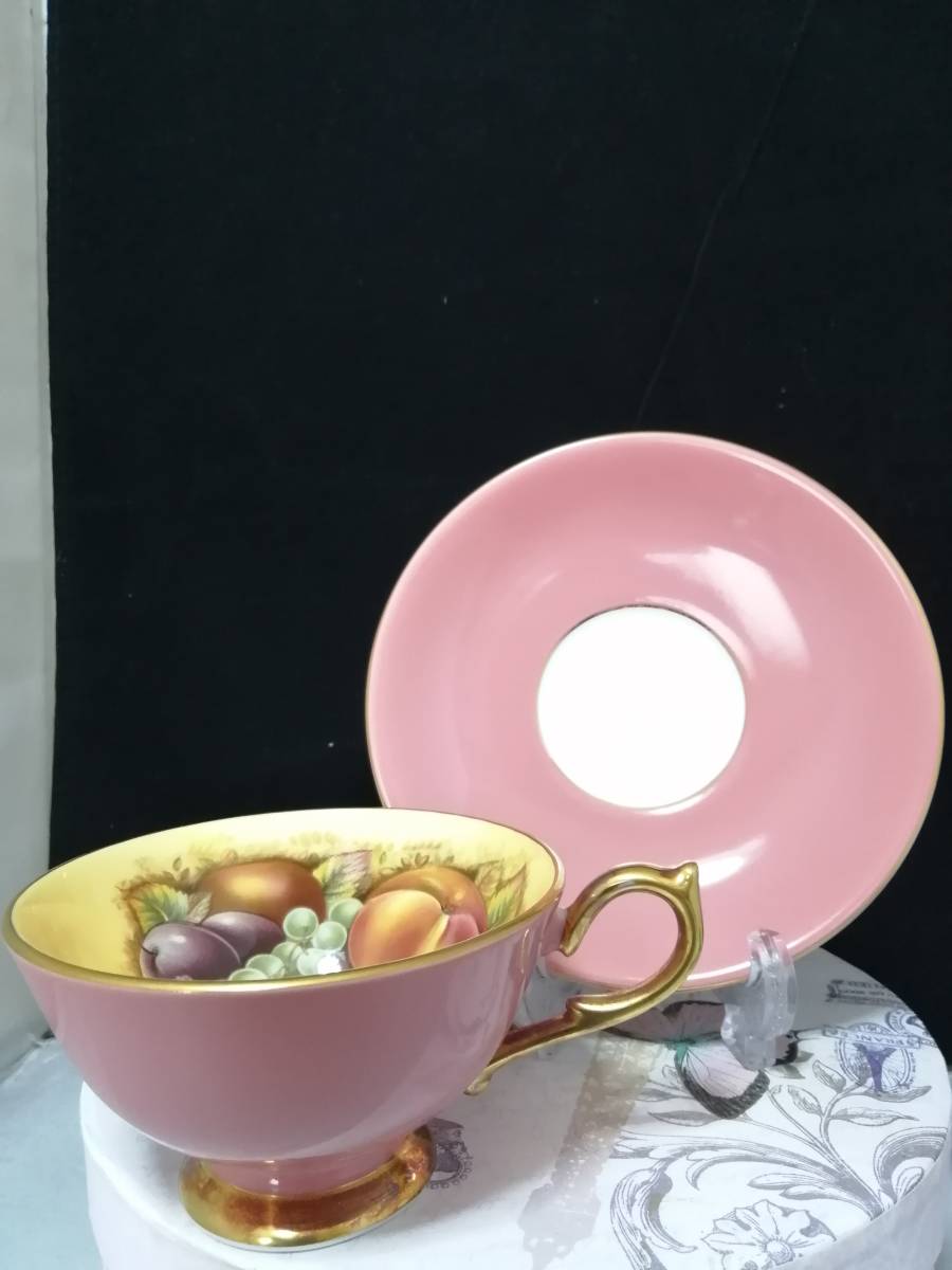 未使用◇自宅保管 エインズレイ オーチャードゴールド ピンク カップ＆ソーサー アセンズシェイプ Aynsley Orchard Gold