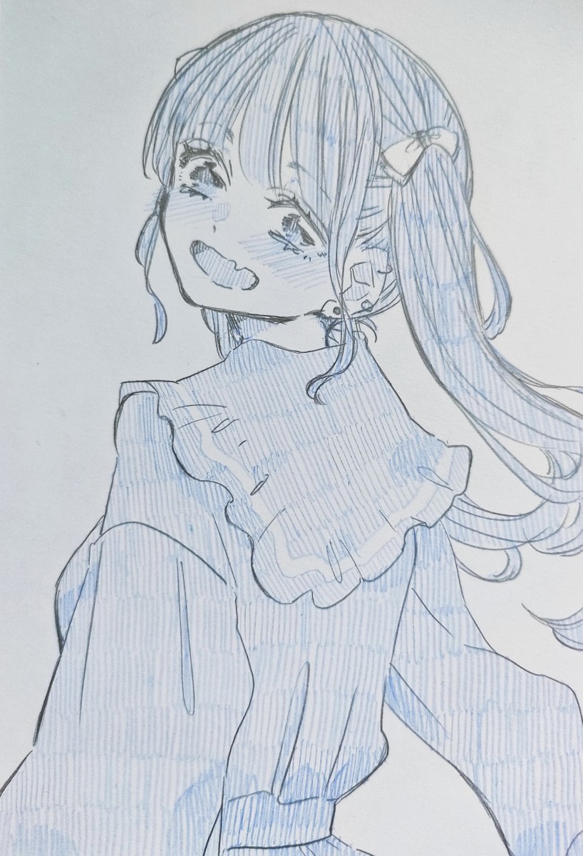 手描きイラスト☆オリジナル☆女の子/リボン/ツインテール(手描き