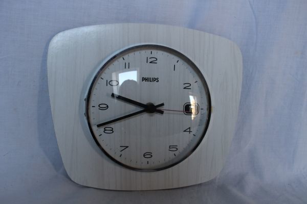 オランダ ヴィンテージ PHILIPS 古い壁掛け時計 電池式 実働 美品