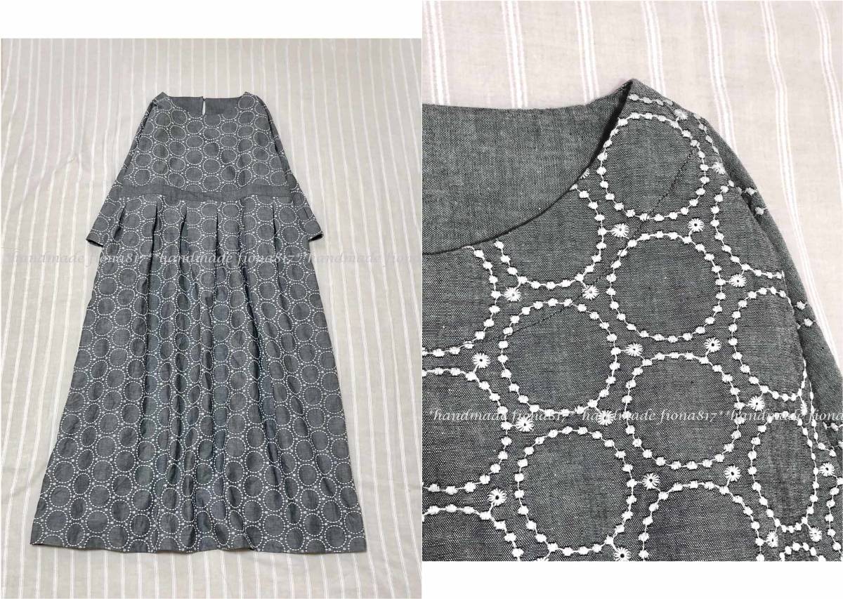 ハンドメイド cottonダンガリー サークル刺繍 タックOP 