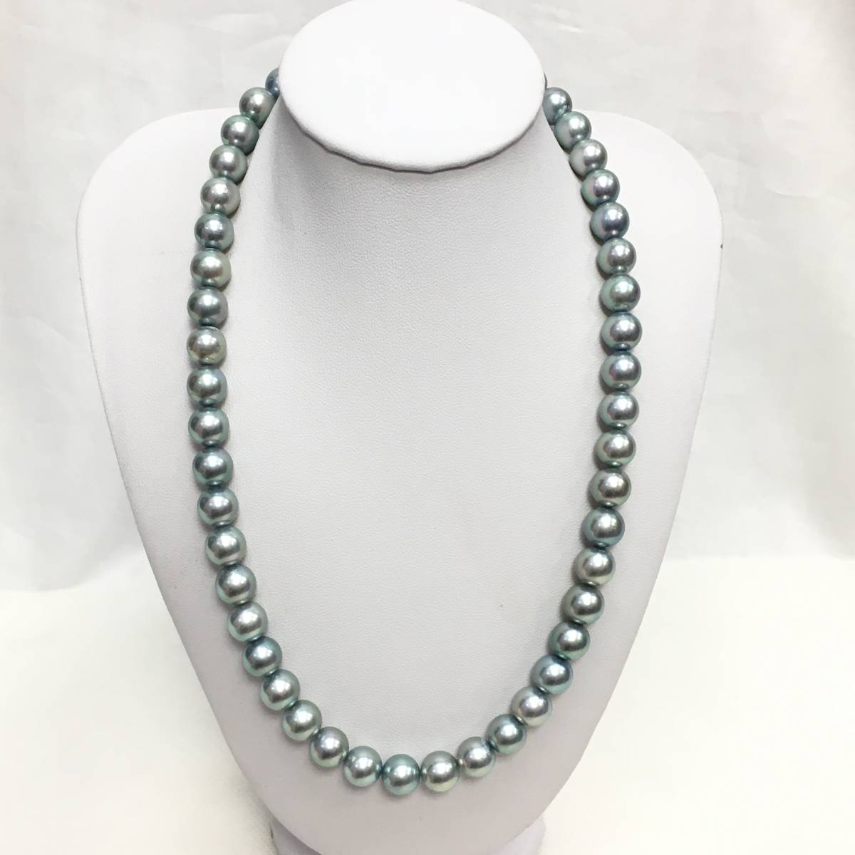 パールネックレス 8mm～8.5mm玉 全長約43cm 本真珠 ブルーグレー系 