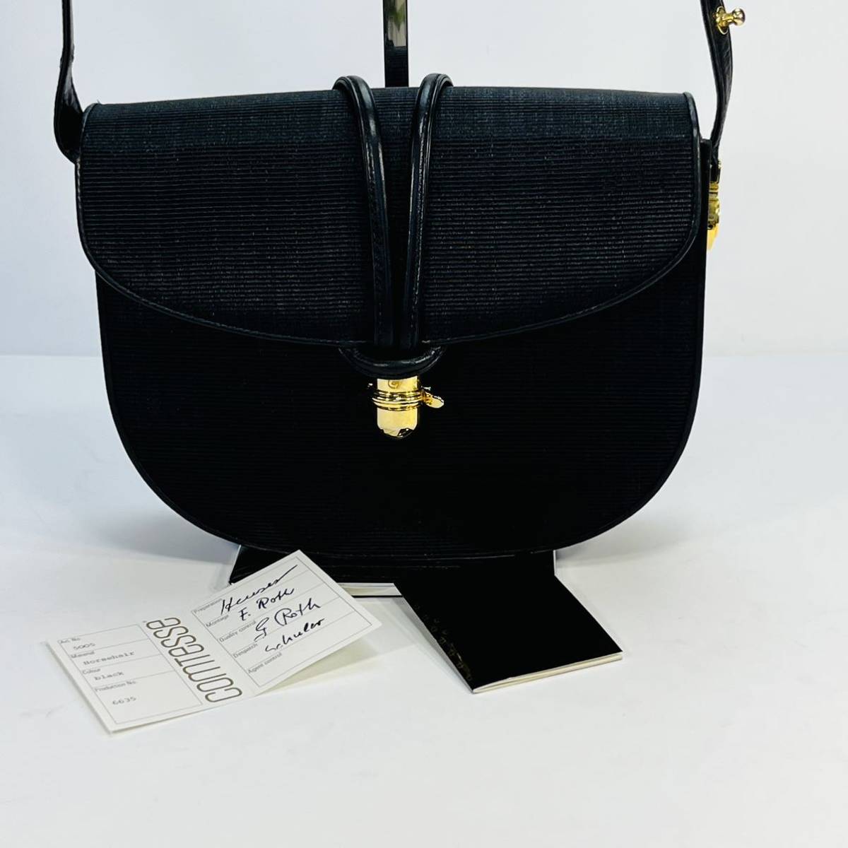 良品】コンテス ☆COMTESSE ホースヘアー 2way ハンドバッグ 黒 斜 