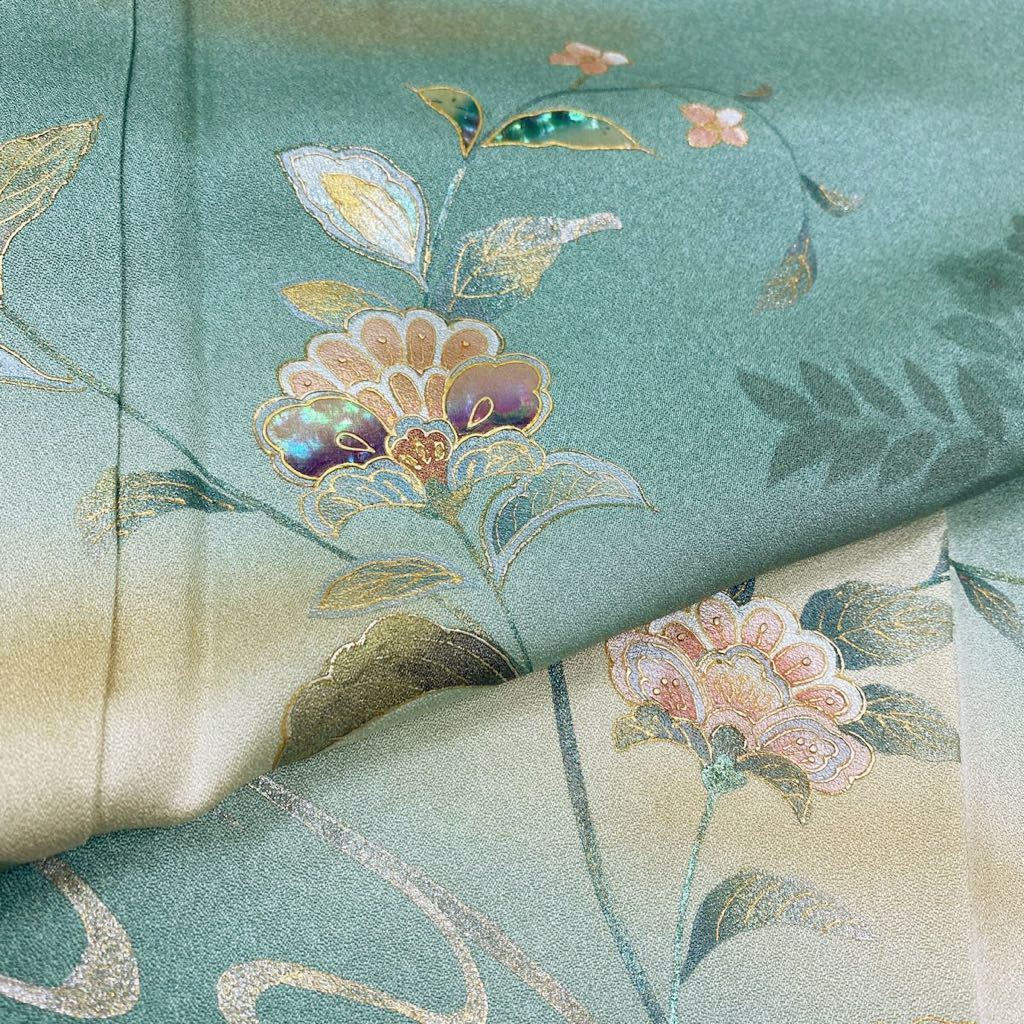 着物月花 螺鈿細工 金彩 ぼかし染 品のある花 訪問着 未使用品 正絹 ki119