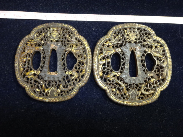 鍔 | あやかし堂 刀装具 鐔 tsuba 骨董 金銀布目象嵌 鉄地 南蛮鍔