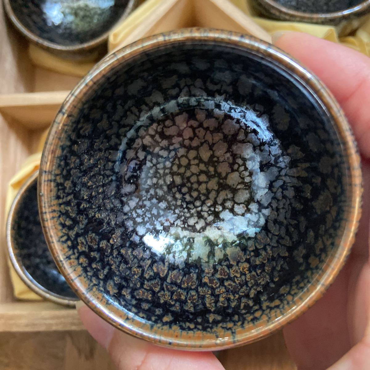 木村盛和 作 鷓鴣斑天目釉 サイズ 6.5cm x 4.3cm 共布・共箱 茶道具 