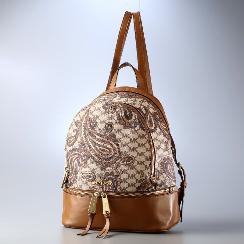 MF3915*《MICHAEL KORS マイケルコース》ペイズリー×MKシグネチャー リュックサック デイパック バッグ ベージュ×ブラウン