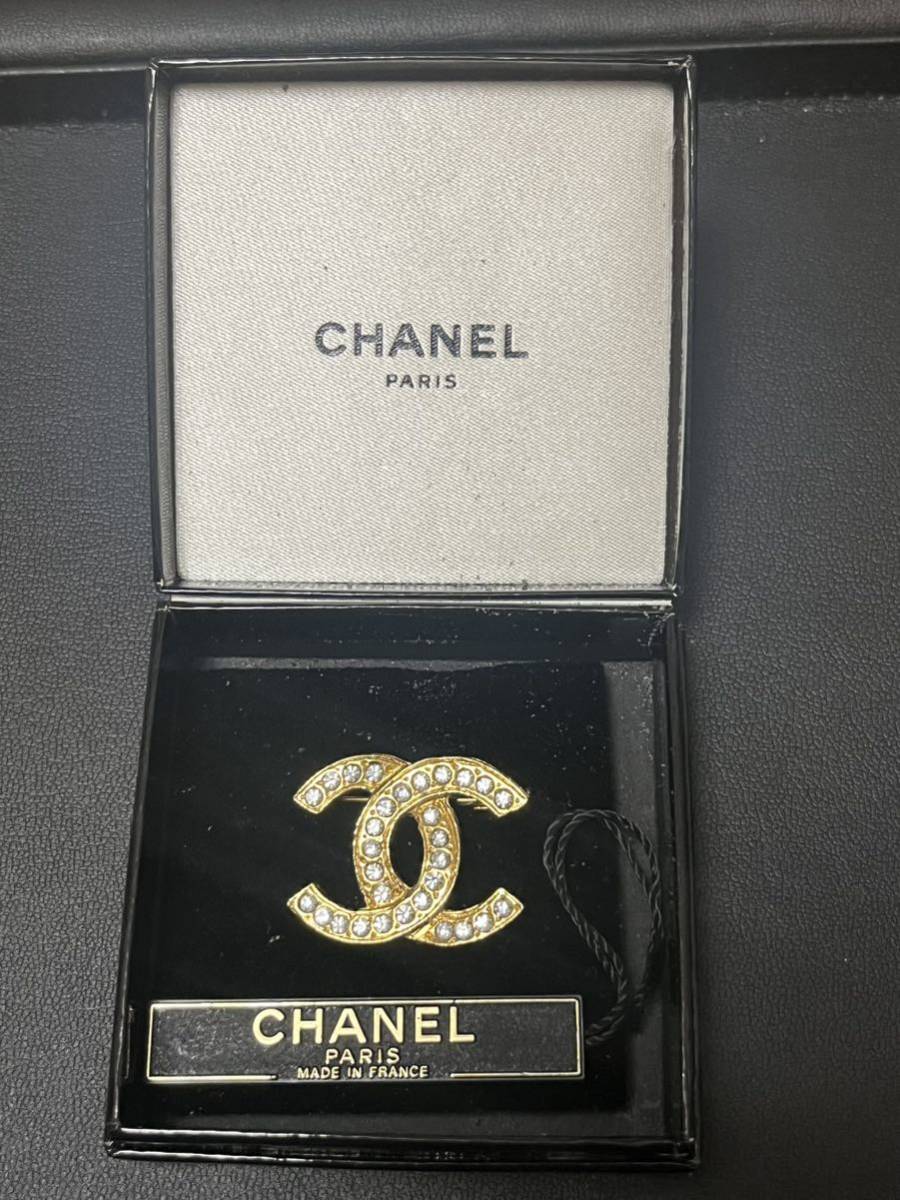CHANEL シャネル ココマーク ラインストーン ゴールド ブローチ ヴィンテージ 箱付き 