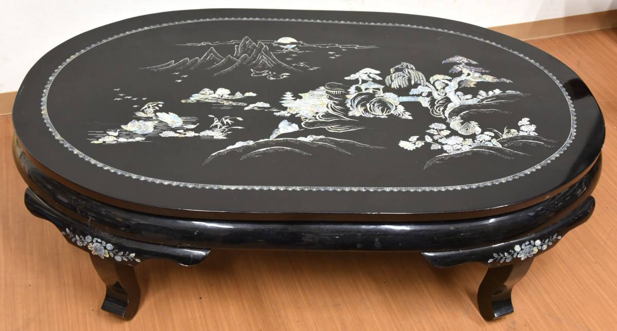 JY9-2【現状品】螺鈿細工山水楼閣文 ヴィンテージ 座卓・ローテーブル 