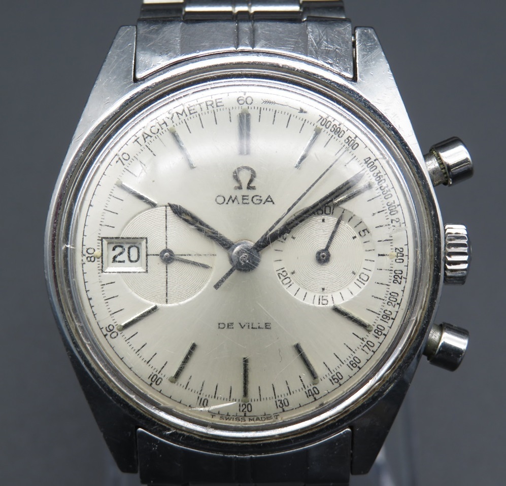 動作品 現状品 オメガ デビルクロノグラフ 146.017 腕時計 メンズウォッチ デイト 手巻き OMEGA DEVILLE アンティーク ビンテージ レトロ