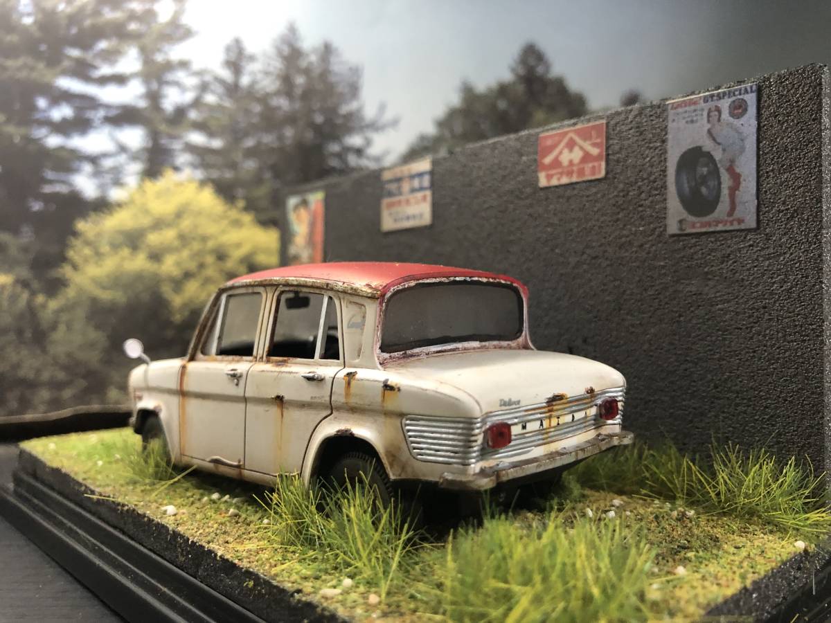 昭和レトロな風景 1/32 マツダ キャロル 旧車 自作ジオラマ完成品