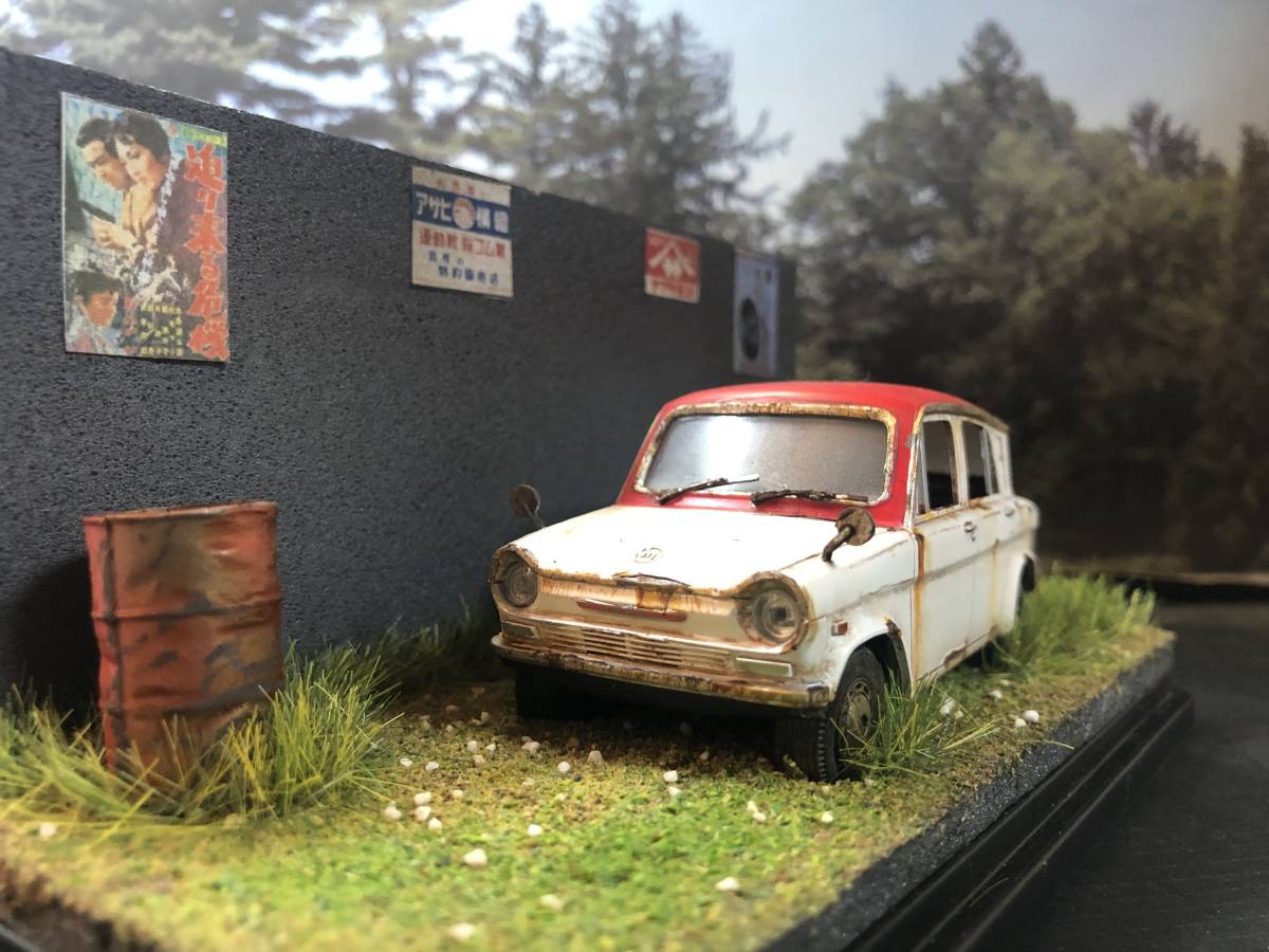 昭和レトロな風景 1/32 マツダ キャロル 旧車 自作ジオラマ完成品