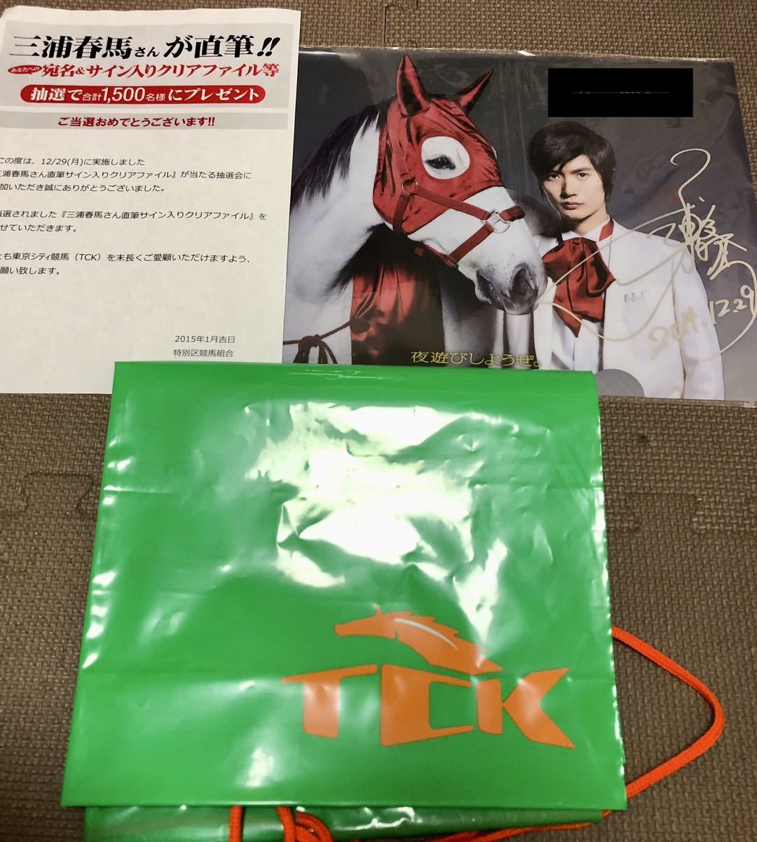 三浦春馬 TCK 東京シティ競馬 クリアファイル キャラクターグッズ