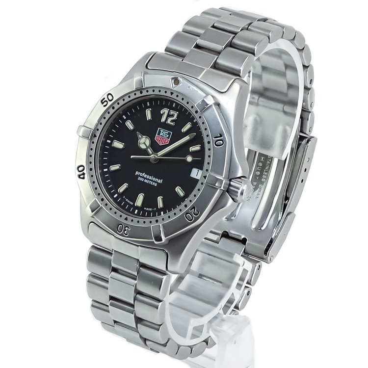 【1円/訳あり】タグホイヤー TAG Heuer プロフェッショナル 200m 2000シリーズ ウォッチ 腕時計 WK1110 QZ SS 黒文字盤 デイト 動作品