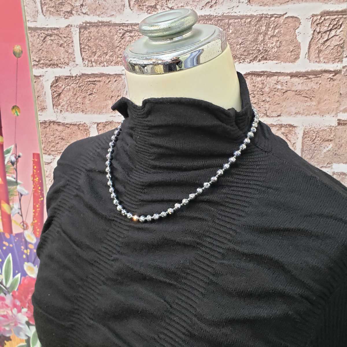 テラヘルツ128面カット6㎜玉45cmネックレス新品