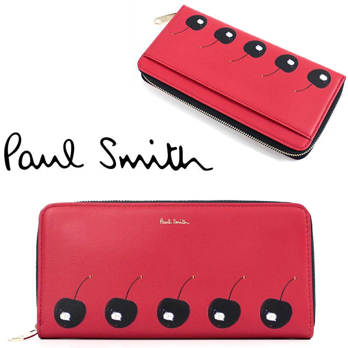 新品 Paul Smith ポールスミス レディース 長財布 スティルライフブルームプリント チェリー ウォレット 財布 箱あり 赤 ◆PWD732-20