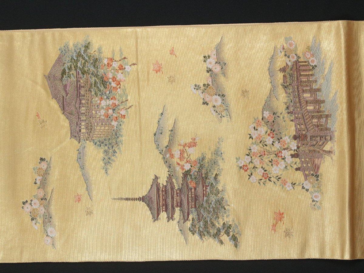 長嶋成織物 本金箔 京百景絵図 金泥箔 瀞金錦 袋帯 e9-70 | SHOP 