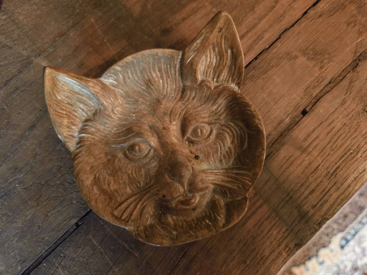 フランスアンティーク 猫 トレイ 小物置き ヴィンテージ ☆猫フェイス