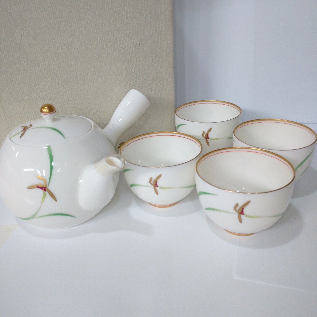 香蘭社 グリーン金蘭 茶器セット 急須1×湯呑み4 