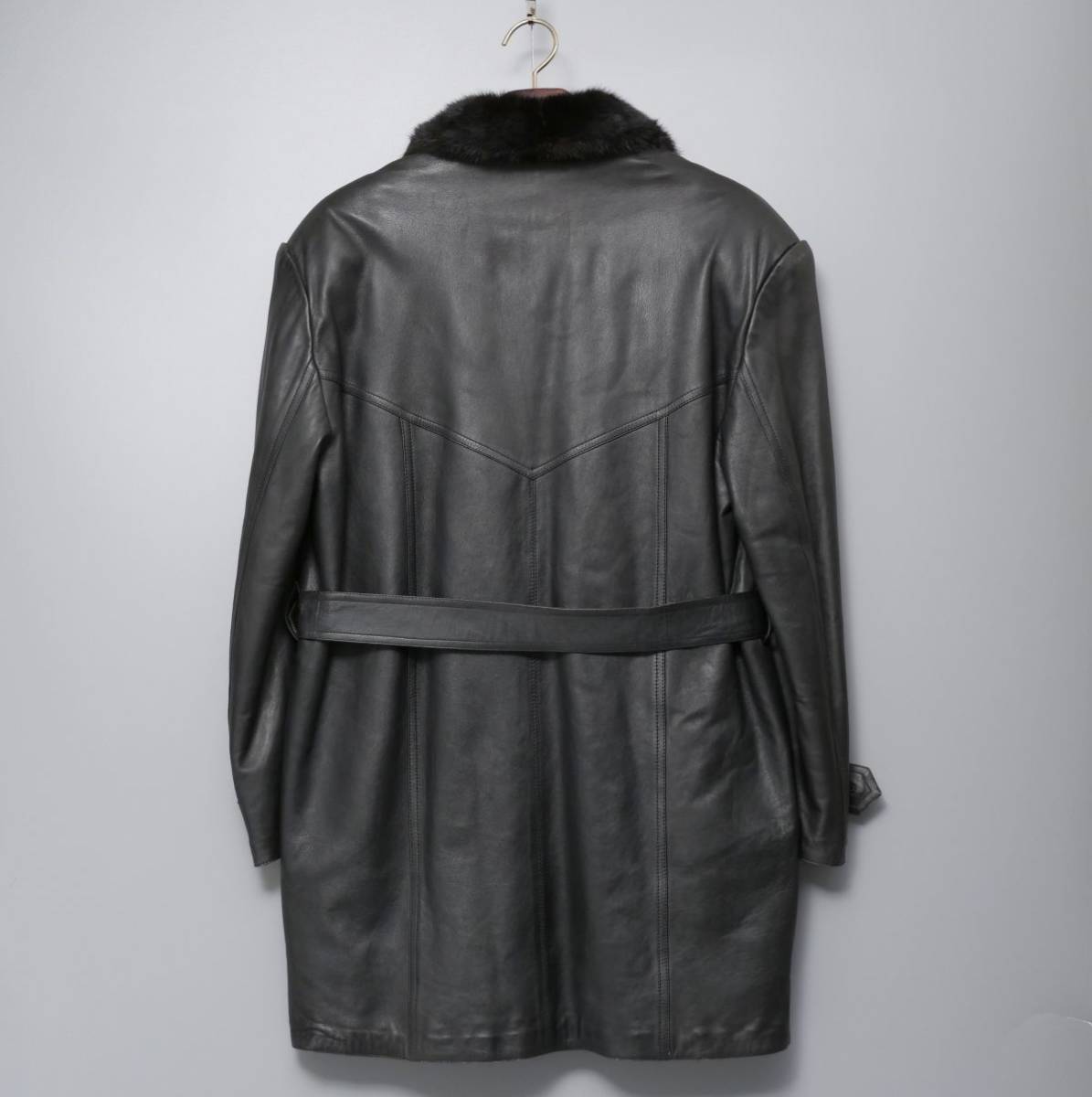 GO2580◎最高級毛皮 ダークミンク MINK × 本革 ソフトレザー メンズL 