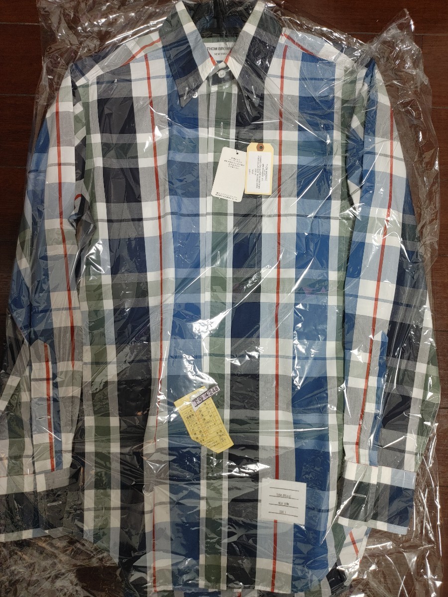 美品 トムブラウン シャツ ポプリン チェック thom browne サイズ 1 マルチカラー ブルー レッド ホワイト ボタンダウン